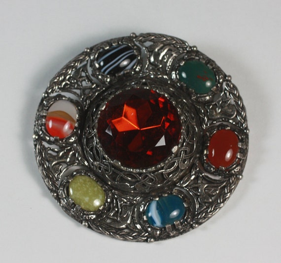 Vintage Miracle Brooch Faux Gemstones Celtic by PastSplendors