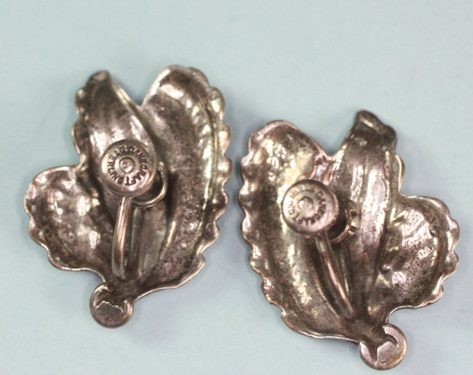 Sterling Leaf Shaped Earrings Danecraft Screw Back Vintage