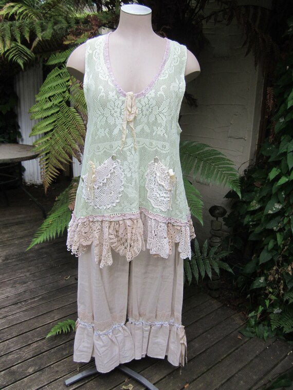 Vintage Kitty..upcycled vintage cotton lace tunic... crochet