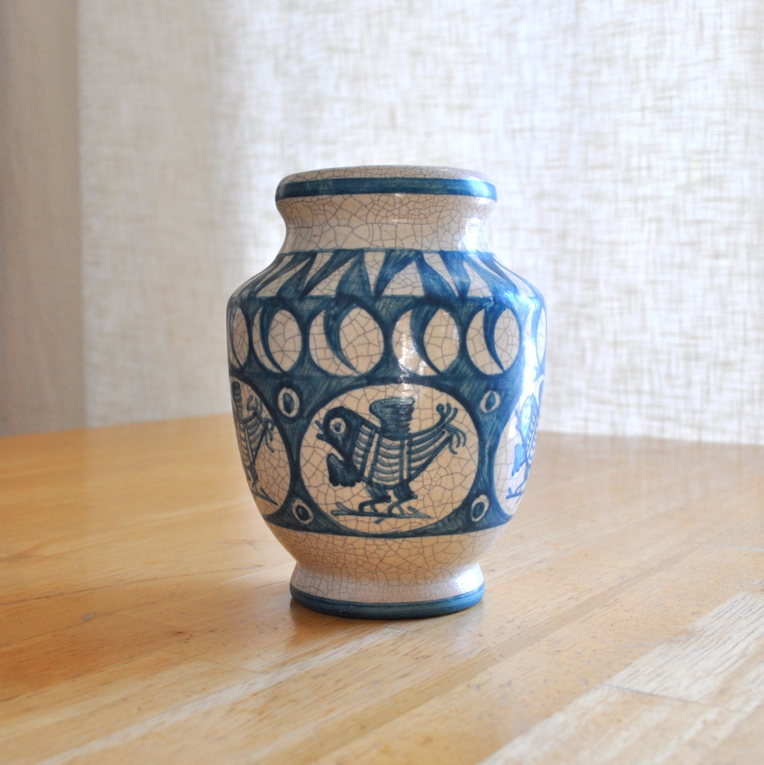 vintage spanish vase turquoise birds