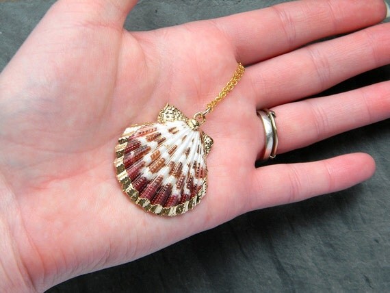 Sea Shell Necklace Scallop Shell Necklace 24K Gold