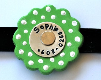 Leather Dog Collar / Darling Poppy Top / This collar has tag and collar ALL IN ONE You choose the colors