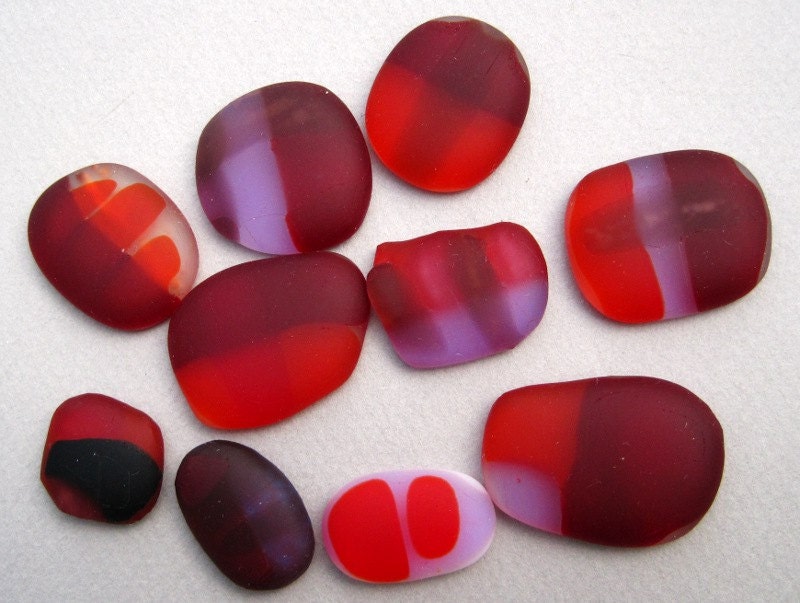 Red Glass Stones Worry Stone Lucky Stone by HorkoverGlass on Etsy