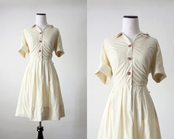 1950's dress cream shirtdress by 1919vintage on Etsy