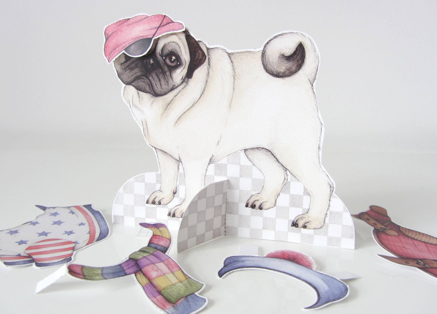 Paper doll dress up pug dog with clothes by JustLikePictures