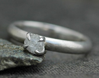 Prong-Set Rough Diamond Stacker Ring in 14k White or Yellow Gold- Size B Diamonds