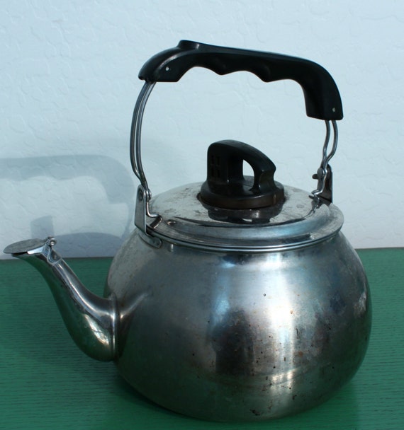 Vintage Large Stainless Steel Stovetop Tea Kettle Made in