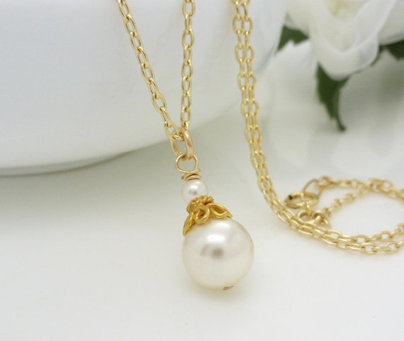 Bridal jewellery Ivory pearl necklace Gold by CreativityJewellery