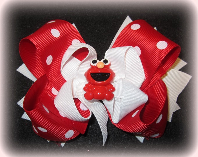 Red Dot hairbow, elmo hair bow, boutique hair bow, Triple Layered Hair Bow, Birthday Party Theme Bow, Red Hairbow, Girls Elmo Bow, big bows