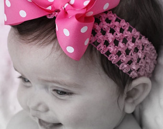 Baby Girls Headband, Pink Hair Bow, Boutique Bows, Baby Headband, Girls Hair Clip, Bubblegum Pink Puffy Hair Bow, 3.5 inch Bows, Bowband,
