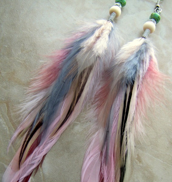 Long Feather Earrings Colorful Beaded Feather Earrings