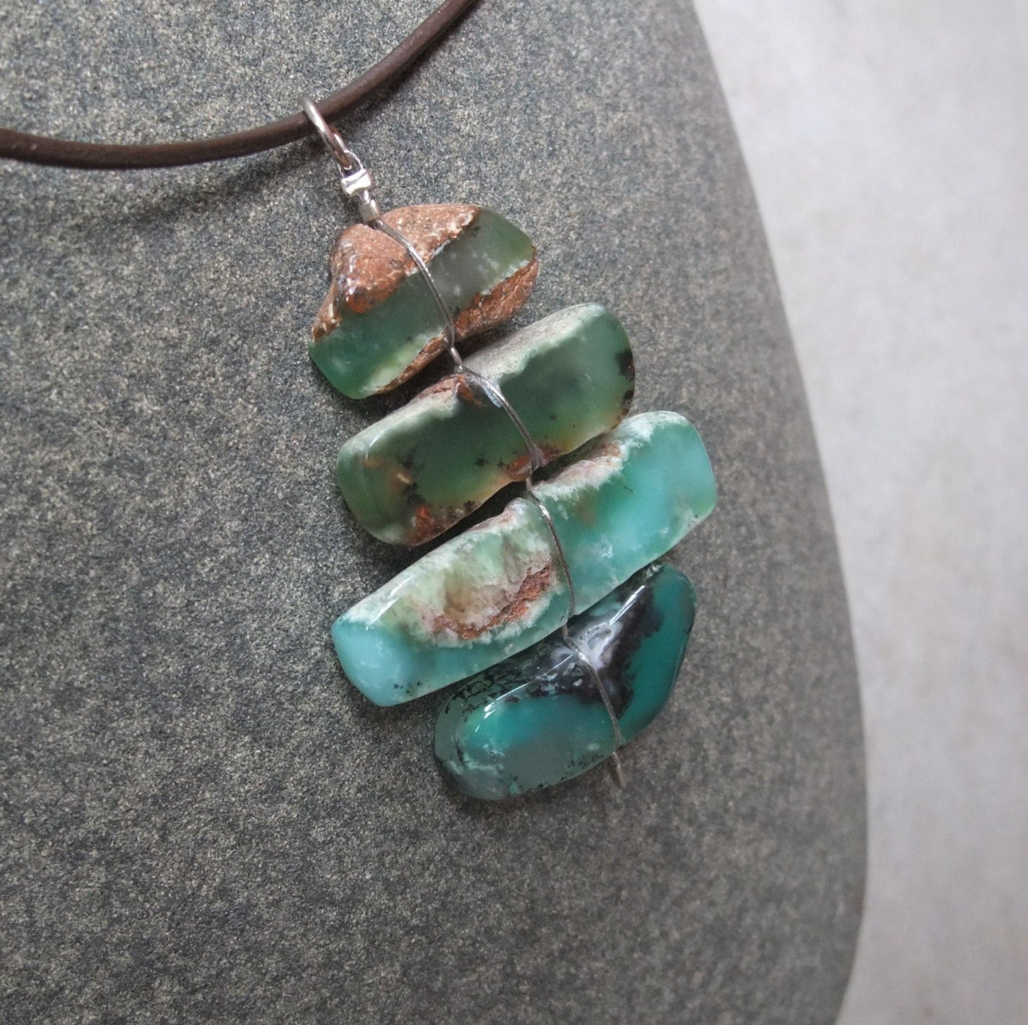 Chrysoprase pendant necklace potpourri of green handmade