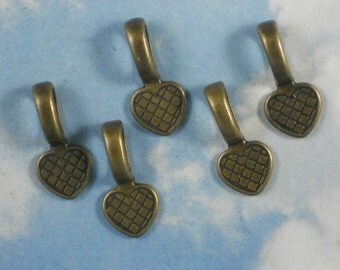 10 Glue On Bails Bronze Large Heart Flat Pads Create a Necklace Pendant with Just About Anything (P1230 -10)