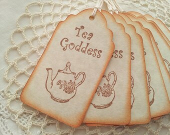 Tea Goddess Teapot Tags Vintage Inspired Tea Party Decor Set of 6