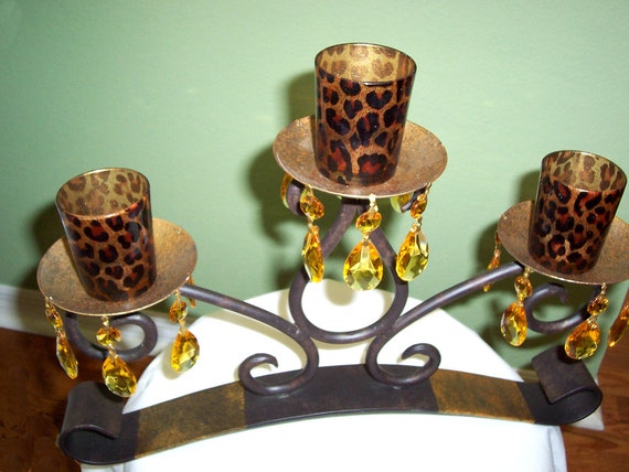 Items similar to Gorgeous Upcycled Three-Cup Candle Holder with Amber ...