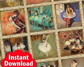 Ballerina Masterpiece Printable Squares / Ballet / Dance / Dancer - INSTANT DOWNLOAD 1x1 Inch Square Tiles Digital JPG Collage Sheet