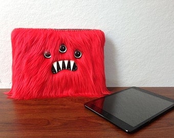 Red iPad MINI Monster Sleeve (Three Turquoise Eyes)