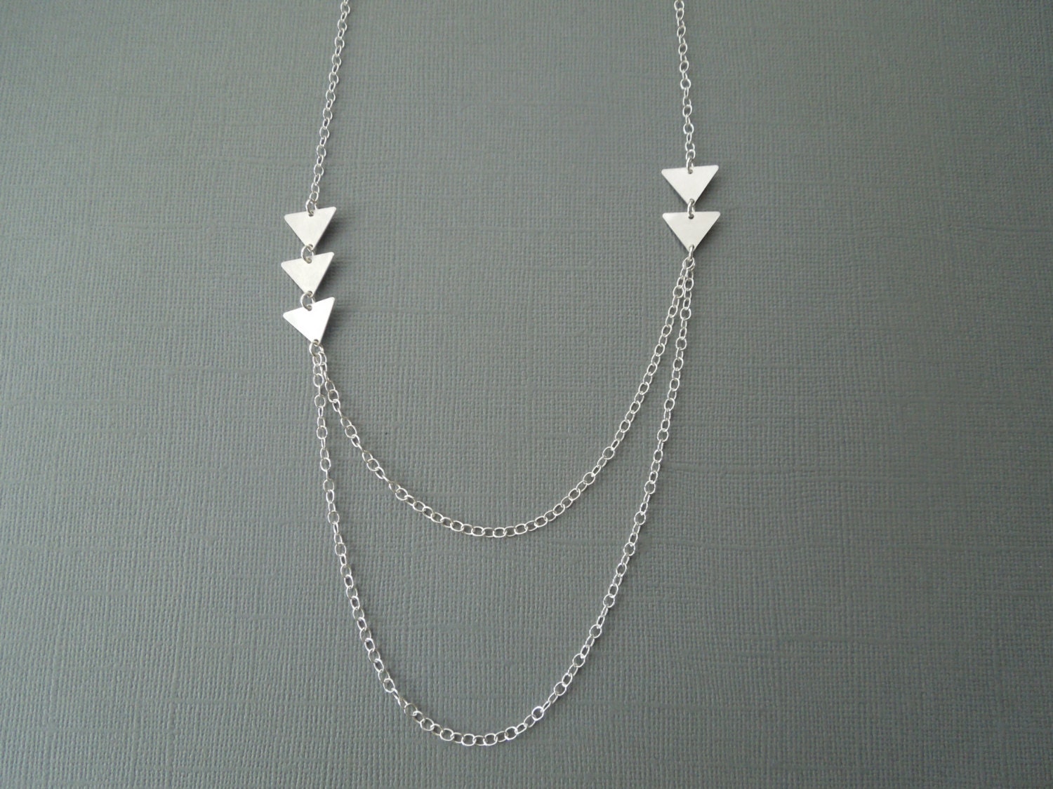 long necklace long strand necklace geometric triangles