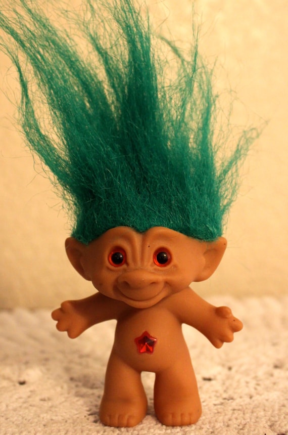 RETRO Good Luck Green Hair Jewel Troll Doll Collectible Item