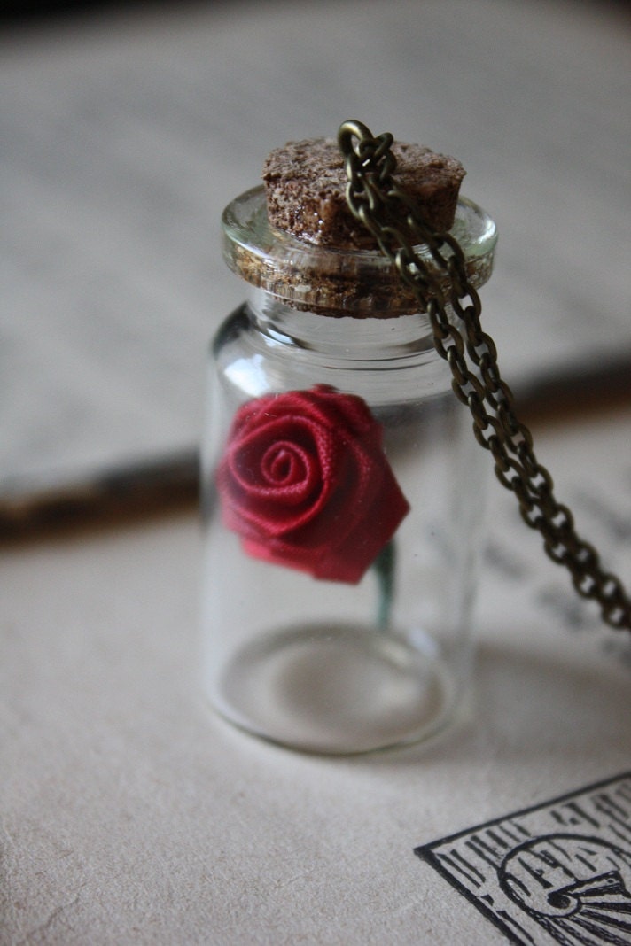 Beauty and the Beast Necklace Rose in a Vial Belle Necklace