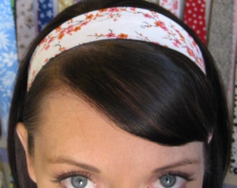 White Stay Put Headband w/ Orange and Pink Flowers