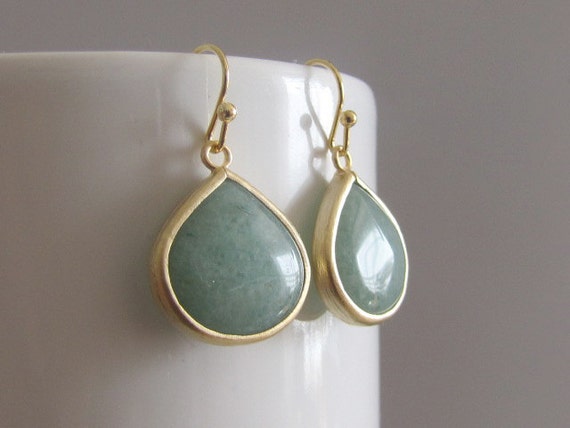 Light green Jade framed earrings in gold by odalisca on Etsy