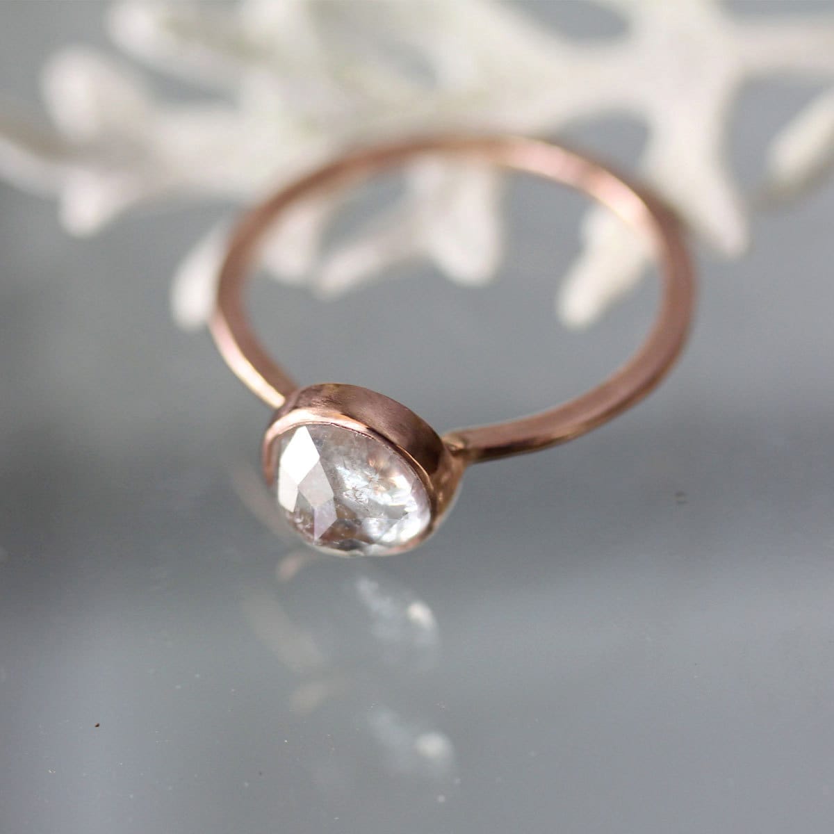 white sapphire ring rose gold