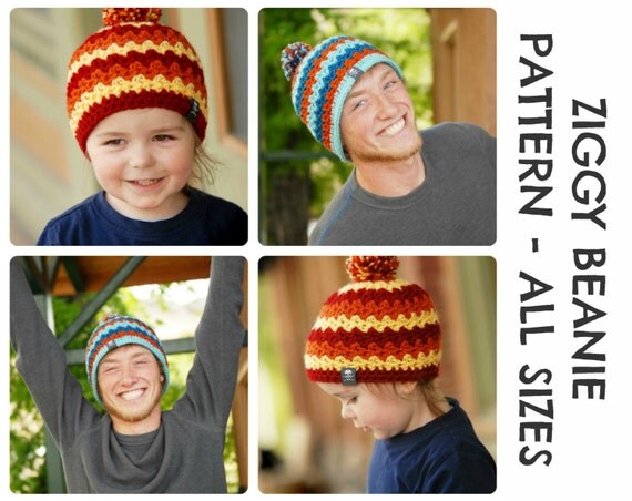 hat pattern crochet ziggy PlayinHookyDesigns PATTERNS by CROCHET Ziggy Beanie HAT Adults