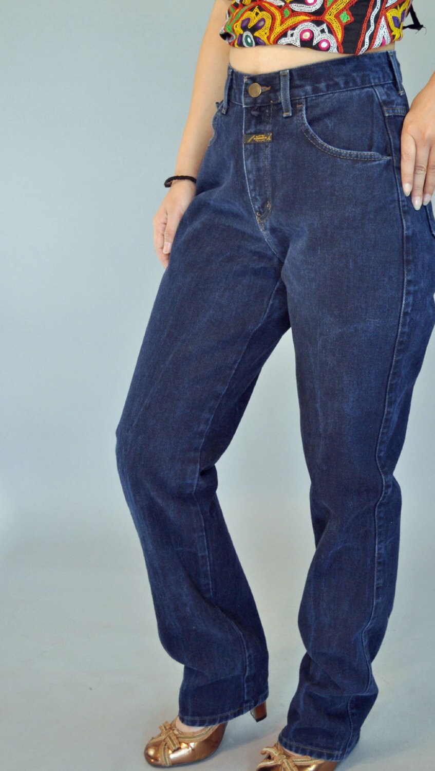 80s vintage HIGH waisted jeans / indigo blue vintage jeans