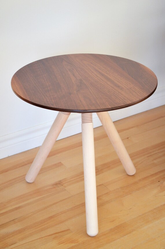 Walnut and maple side table knock dowel leg