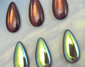 Vintage Glass Teardrop 4 pcs 24x12 Purple AB Stones Cabochon S-314