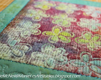 MarveLes LIVE IN the SPIRIT Art Quilt table runner Home Decor Dining Decor Orange Pink Aqua Yellow Green