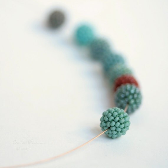 Spring Sea Foam Necklace with Terracotta Dot Beaded by SarahRobinL
