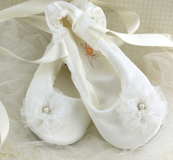 Ballet Slippers Bridal Flats in Ivory with Organza by SolBijou