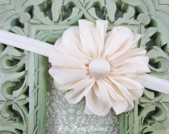 Ivory Flower Headband, Satin Flower Headband or Hair Clip, Flower Girl Headband, Baby Toddler Child Girls Headband