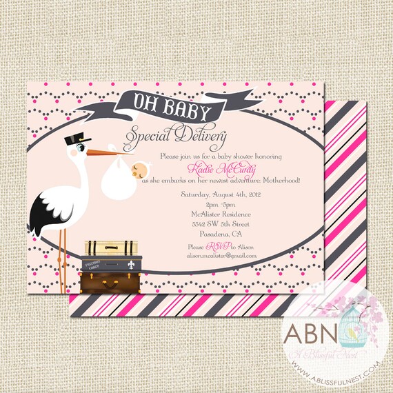 Baby Shower Invitation - Stork - DIY PRINTABLE - By A Blissful Nest Il_570xn