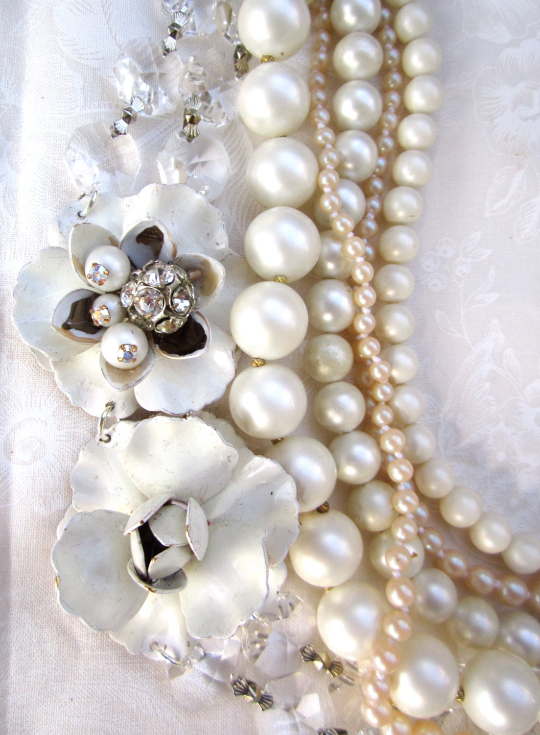 Chunky Pearl Necklace White Bridal Pearl Statement Crystal