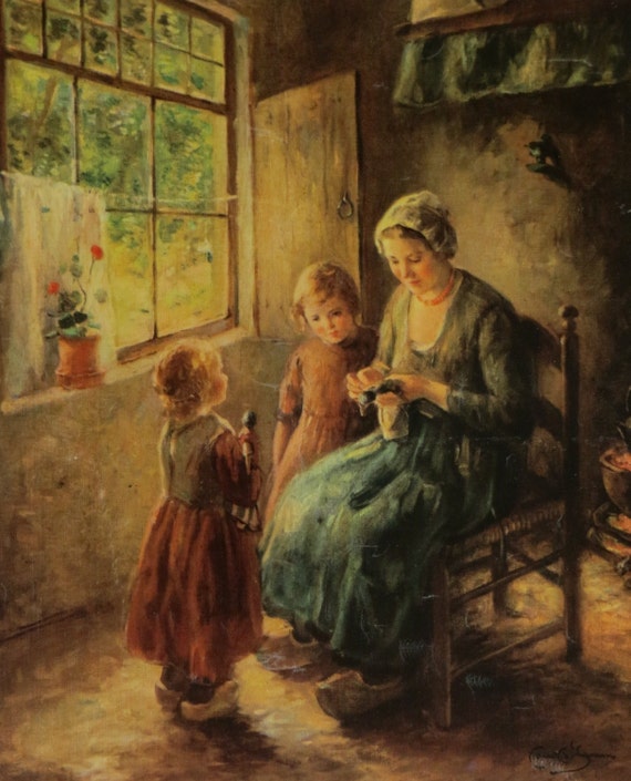 Items similar to Victorian Picture of a Mother Sewing as the Little ...