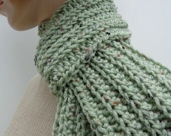 Scarf - Sage Green Scarf with Color Flecks - Womens scarf, Mens scarf, Green Scarf - Crochet scarf