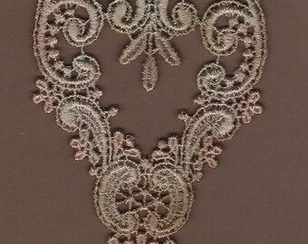 Hand Dyed Venise Lace Applique Victorian Heart Vintage Sea Blush