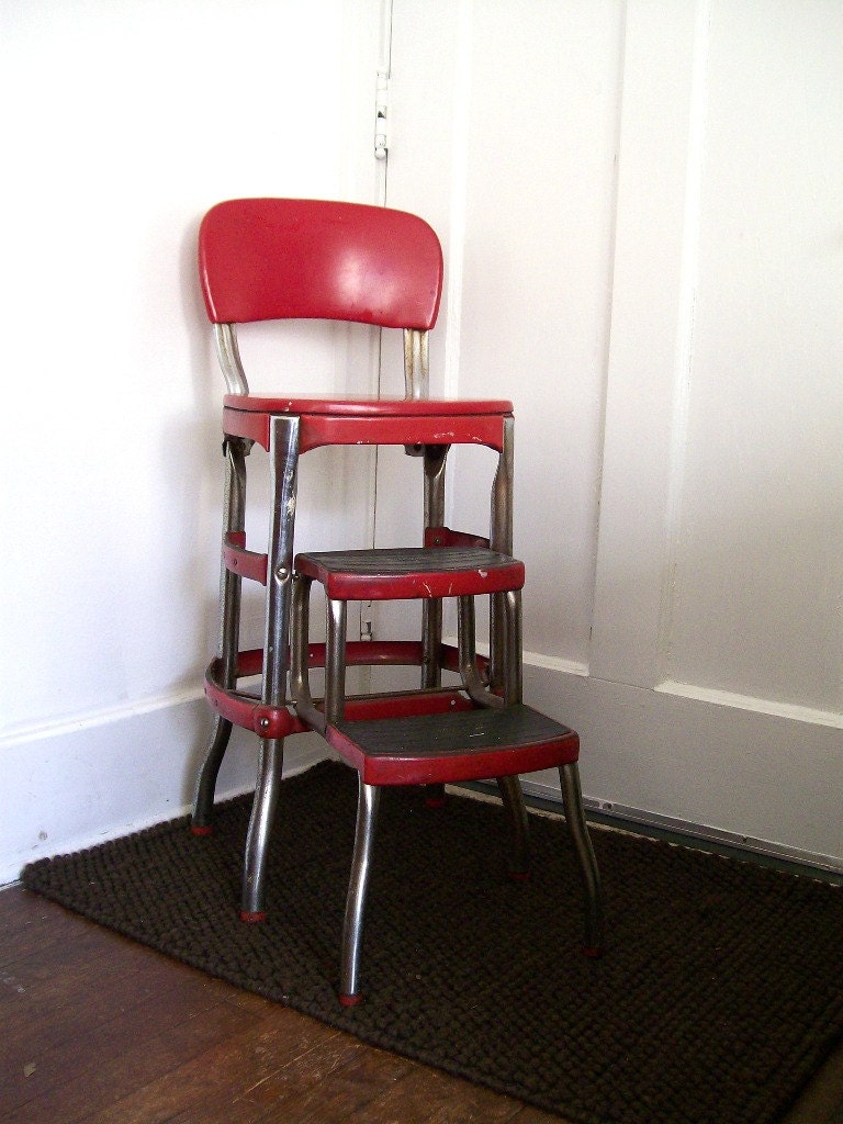vintage red kitchen step stool cosco furniture retro mid