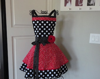Cadillac Red Dot "Annabelle Style" Retro Modern Womens Full Apron ~ 4RetroSisters