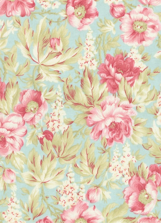 SEASIDE ROSE Aqua Moda 3 Sisters Favorites Shabby Quilt Fabric