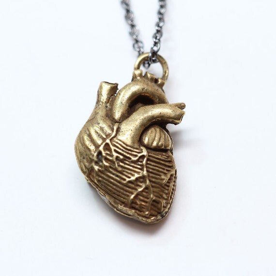 Items similar to Bronze Anatomical Heart Necklace bronzeplated