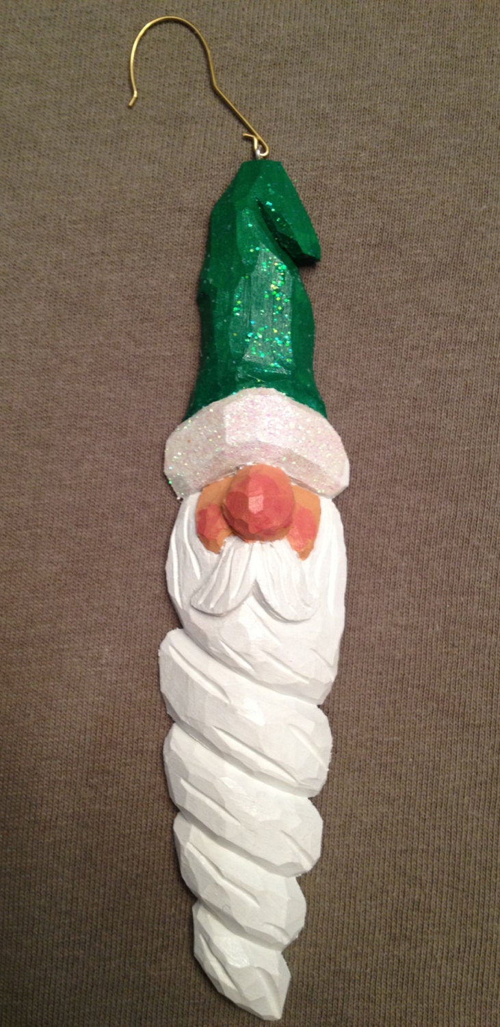 Hand Carved Handmade Santa Icicle Tree Ornament Wood