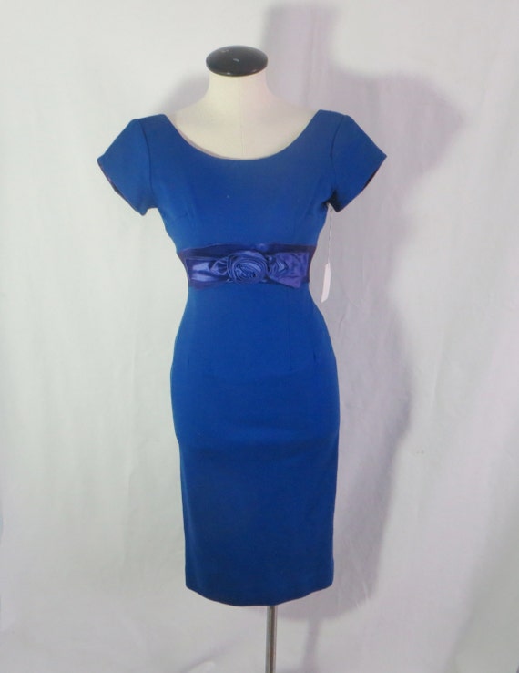 Items similar to 50s Dress Sapphire Blue Wool Bomshell Wiggle Cocktail ...