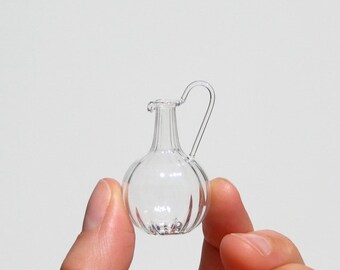 Miniature Pitcher With Long Handle in Scalloped Clear Glass