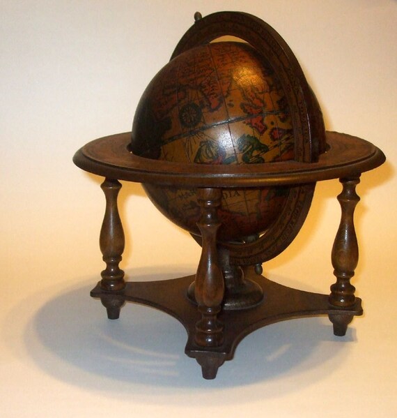 Vintage Petite Wooden Old World Globe Made in Italy