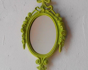 Small Mirror in Vintage Spring Green Frame, Beach Home Decor, Cubicle Wall, Decorating Ideas, Green Nursery, Retro Kitchen