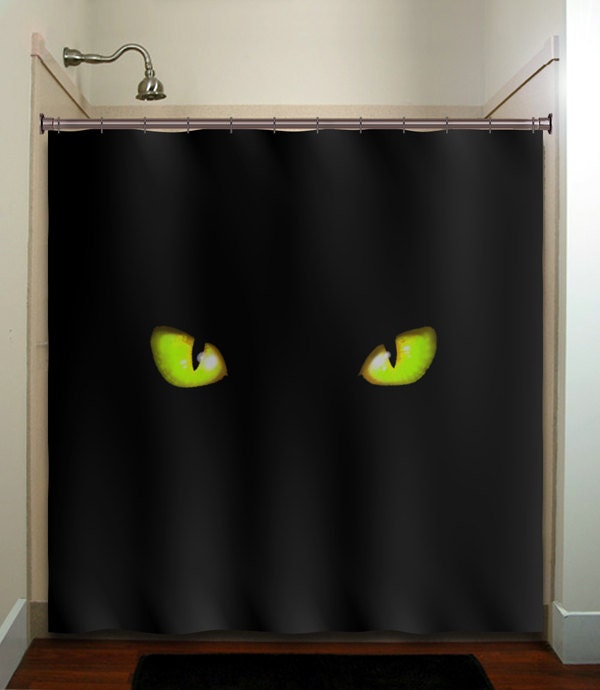 green eyes cat shower curtain bathroom decor fabric kids bath